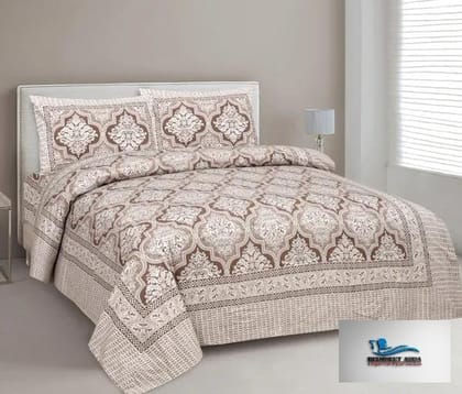 3001-Hometrade India-Standard King Size (90*108 Inches)-Pure Cotton Jaipuri Double Bedsheet With Matching Pillow Cover 3001-Hometrade India-Standard King Size (90*108 Inches)-Pure Cotton Jaipuri Double Bedsheet With Matching Pillow Cover