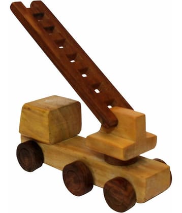 BuzyKart Beautiful Wooden Fire Brigade Vehicle Miniature Moving Toy