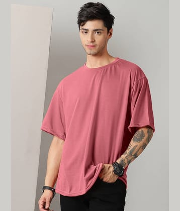 RodZen Cotton Blend Oversized Fit Solid Half Sleeves Men's Round T-Shirt - Pink ( Pack of 1 )