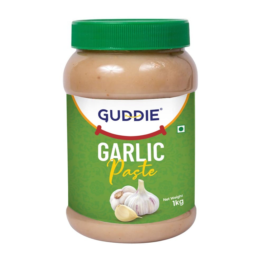 Guddie Garlic Paste 1kg, 100% Natural, Easy to Cook, Low Cholesterol, No Preservatives & Artificial Colour, Naturally Processed Adrak Lasun Paste
