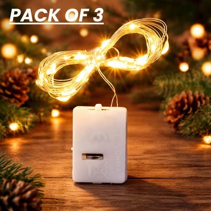 SPARKWORLD Pack of 3 Battery-Operated Yellow LED Fairy String Lights 2 m, Warm White | Colour: Yellow (Pack of 3)