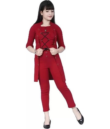 9stiches Pack of 1 Girls Polyester T-shirt & Capris ( Maroon )