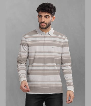BULLMER Pack of 1 Cotton Blend Regular Fit Striped Full Sleeves Men's Polo T Shirt ( Beige )