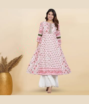 Yash Gallery Rayon Printed Anarkali Women's Kurti - White ( Pack of 1 )