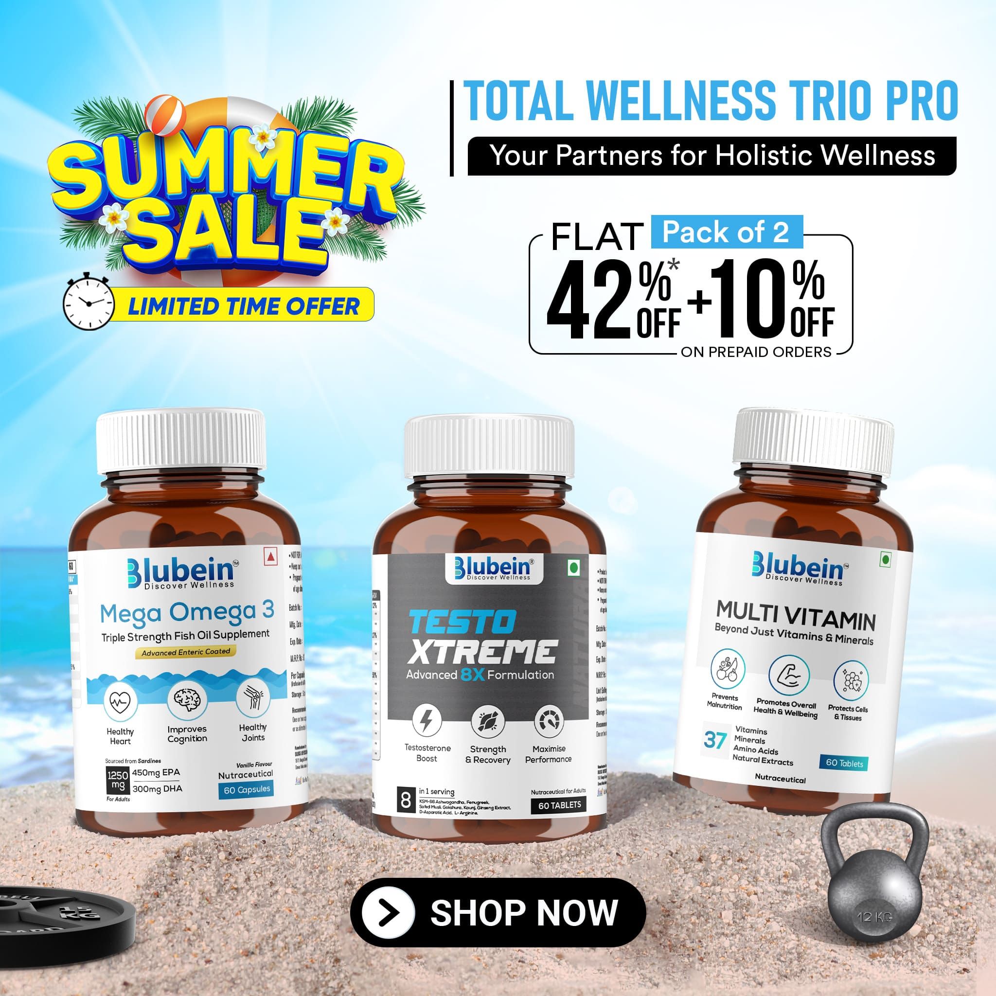 Total Wellness Trio Pro | Advanced Supplement Stack for Muscle Growth and Vitality-Pack of 2