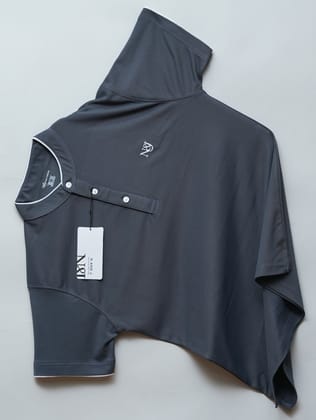 Dark Grey | Solid Henley Neck | Polo T-Shirt-M