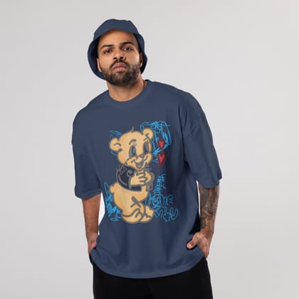 Colorful DOMREBEL Oversized T-Shirts: Navy Blue: Classic Deep Indigo-S / Cotton / Navy Blue