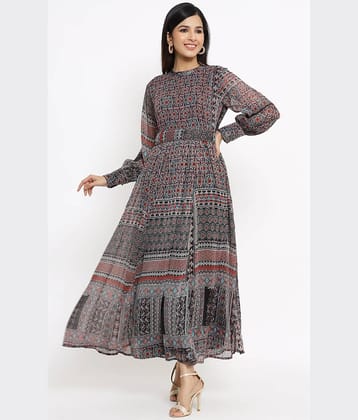 Juniper Women Chiffon Fit & Flare Dress ( Black )