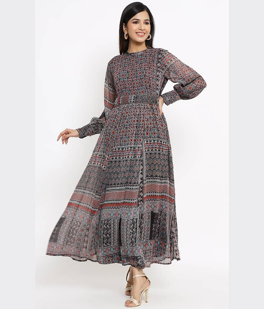 Juniper Women Chiffon Fit & Flare Dress ( Black )