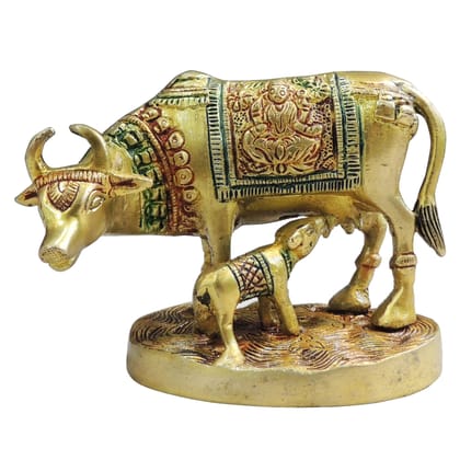 Brass Cow & Calf God Idol | Kamdhenu Style Decor, Height : 4 Inch (BSMAS889 C)
