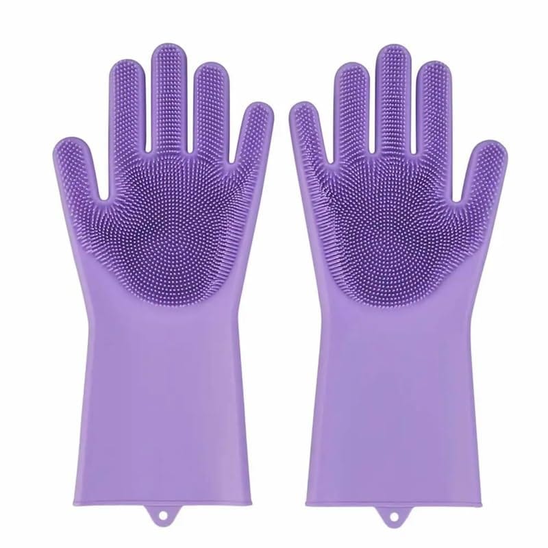 Multipurpose Silicone Scrubber Gloves for Dishwashing, Car Wash, Pet Bath, Kitchen & Household Cleaning Heat Resistant, Reusable & Durable (Purple)