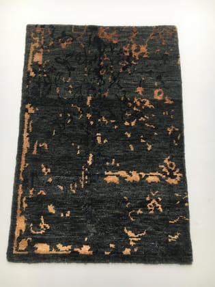 Hand-Knotted Wool & Bamboo Silk Rug 2x3 ft | Modern Geometric Design, Black & Orange Hand-Knotted Wool & Bamboo Silk Rug 2x3 ft | Modern Geometric Design, Black & Orange