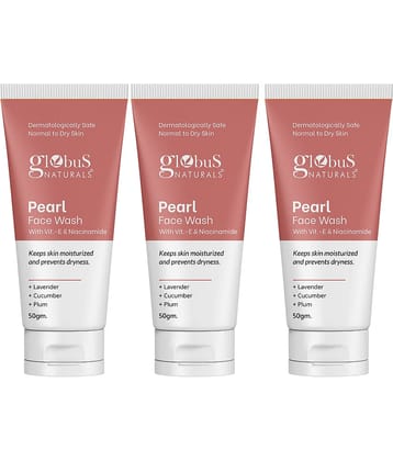 Globus Naturals Pearl Face Wash,Vitamin-E & Niacinamide,Suitable For Normal To Dry Skin,50Gm (Pack of 3)