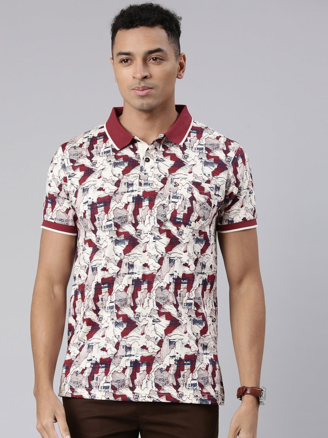 Classic Polo Men's Half Sleeve Red/White Polo Neck Cotton Blend Slim Fit T-Shirt | BELLO - 305 A SF P