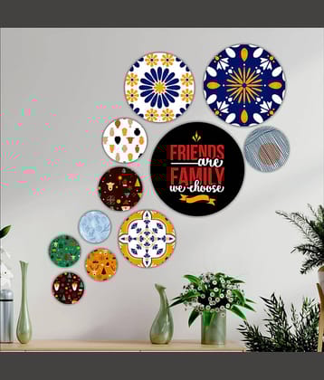 Saf Wood Beautiful modern art round shape design Wall Sculpture Multi - Pack of 11