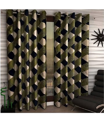 Tanishka Fabs Floral Semi-Transparent Eyelet Curtain 5 ft ( Pack of 2 ) - Green
