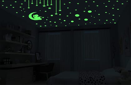 DreamKraft 60 Pieces Glow in The Dark Sticker - Little Cute Girl Sitting on Moon-Magical and Enchanting Wall Art Decor