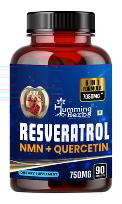Humming Herbs Resveratrol, 90 Capsules | Trans-Resveratrol 98% Highly Purified and Bioavailable With NMN, Natural Antioxidants to Support Weight Management, Healthy Heart Function