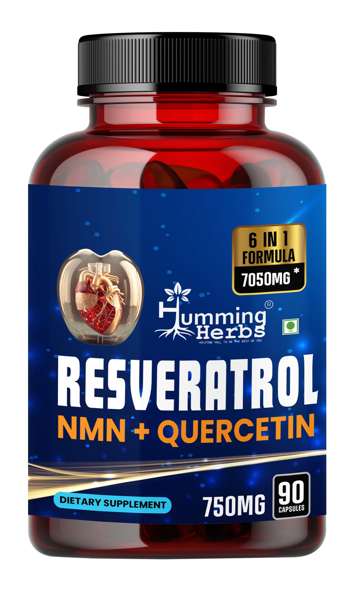 Humming Herbs Resveratrol, 90 Capsules | Trans-Resveratrol 98% Highly Purified and Bioavailable With NMN, Natural Antioxidants to Support Weight Management, Healthy Heart Function