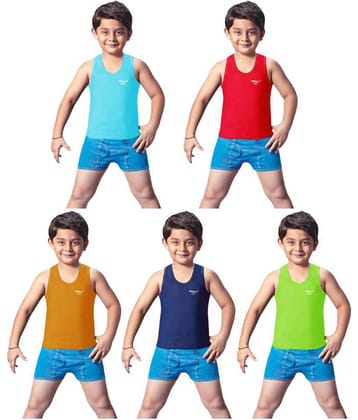 Dixcy Josh Fine Cotton Multicolor Sleeveless Vests for Kids/Boys - Pack of 5