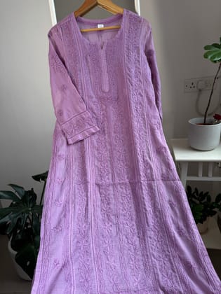 Kota Soft Cotton Chikankari Kurti - Lilac - CHAND Collection-Lilac / Kota cotton / S