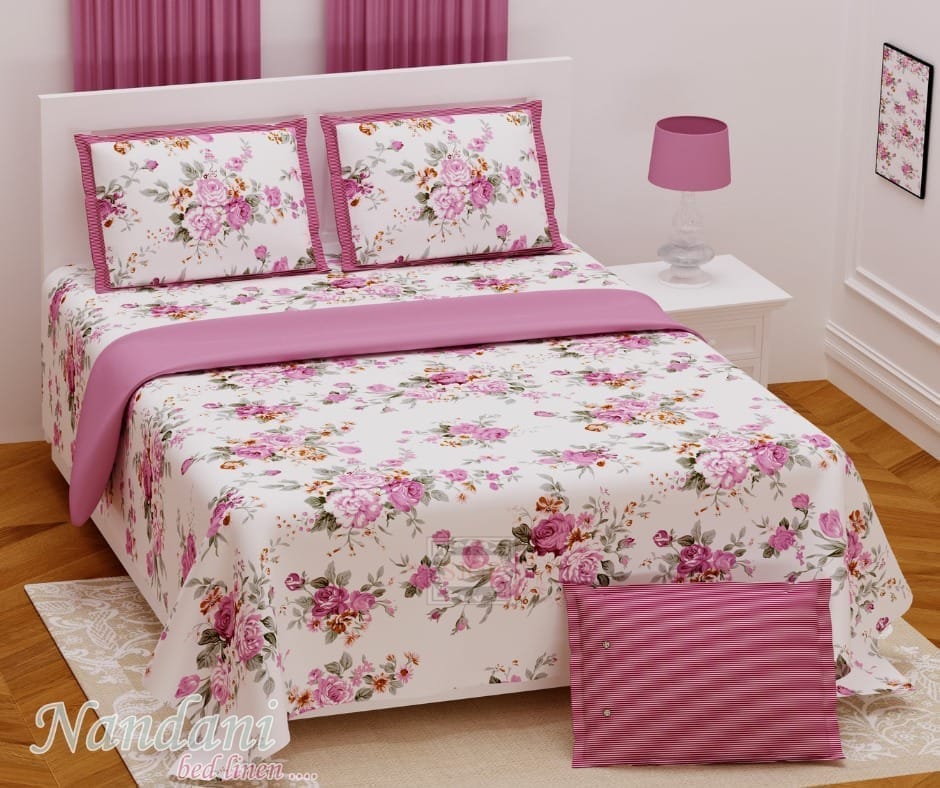 Luxury Pure Cotton Jaipuri Sanganeri Print Double Bed Sheet Set