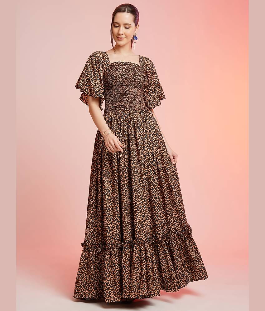 Sheetal associates Women Crepe Printed Fit & Flare Dress ( Brown )