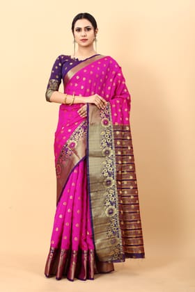 Yavira silk Women's Pink Handwoven Silk Blend Saree