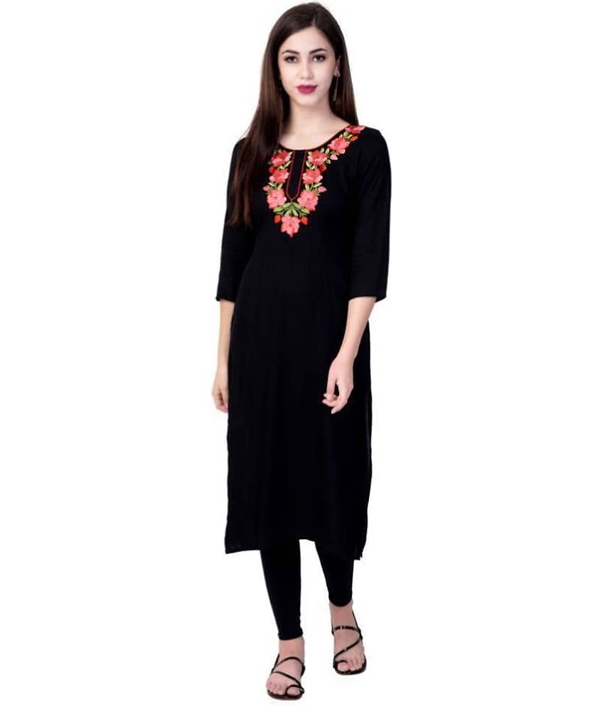 GOD BLESS Black Rayon Straight Kurti - Single