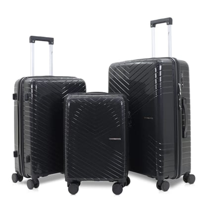 SKYCARRY Specta | Trolley Bag Set of 3 | Durable Hard Shell | TSA Type Lock | Spinner Luggage | 360 Disc Spinner Wheels | Travel Suitcase (3, Jet Black, S,M,L)