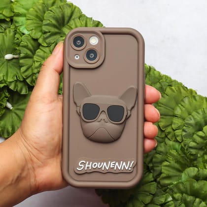 Dark Brown SHOUNENN BULLDOG Silicone case for Apple iphone 14 Plus