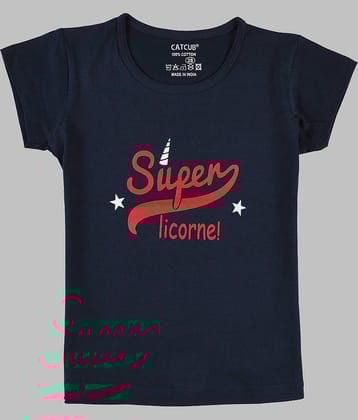 CATCUB Pack of 1 Girls 100% Cotton T-Shirt ( Navy Blue )