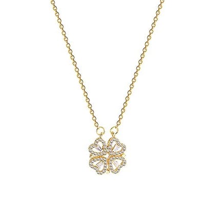 Breepree Magnetic 4 Hearts Four Leaf Clover Pendant Necklace | Elegant Heart Toggle Diamond Chain for Women & Girls