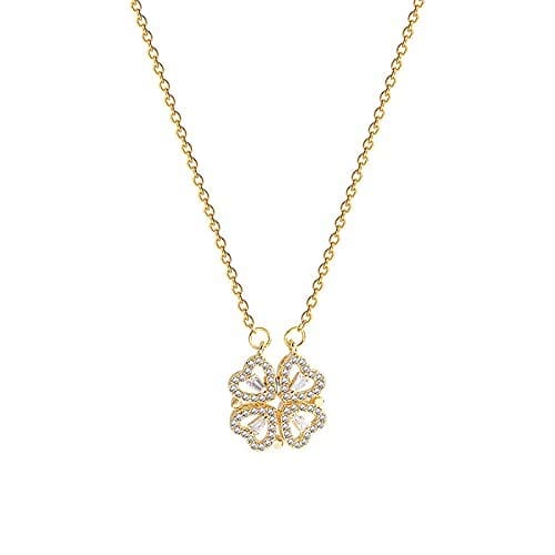 Breepree Magnetic 4 Hearts Four Leaf Clover Pendant Necklace | Elegant Heart Toggle Diamond Chain for Women & Girls