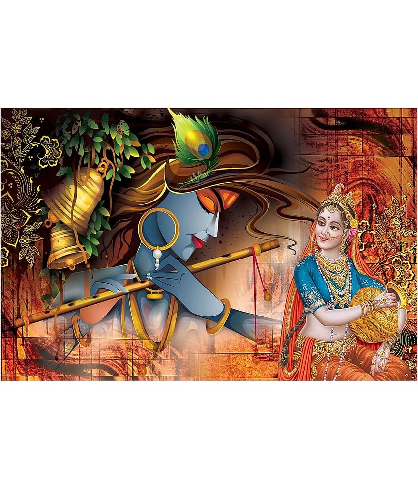 Asmi Collection Krishna Playing Flute with Radha Self Adhesive Wall Sticker ( 60 x 90 cms )