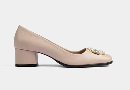 AMBRA BEIGE LEATHER WOMEN PUMPS-EU 36/UK 3