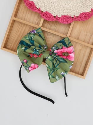 Floral Bow Hairband- Green-one Size / Green