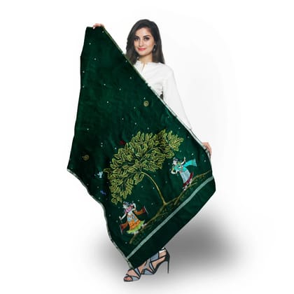Hand Painted Pattachitra Chanderi Silk Dupatta