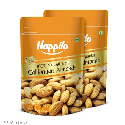 Happilo 100% Natural Jumbo Californian Almonds 400g each (Pack of 2)