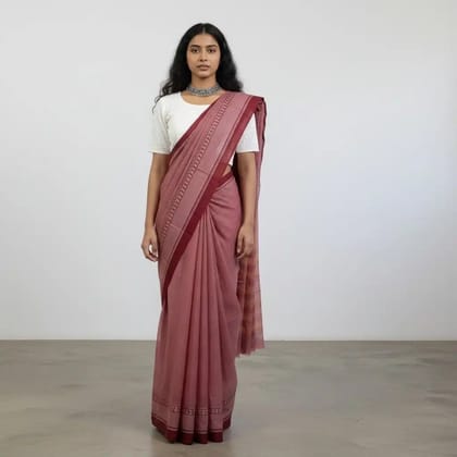 Narayanpet Handloom Cotton Saree in Dusty Rose, Chikki Paras Border