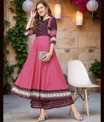 Pannkh - Magenta Rayon Women's Anarkali Kurti ( Pack of 1 )