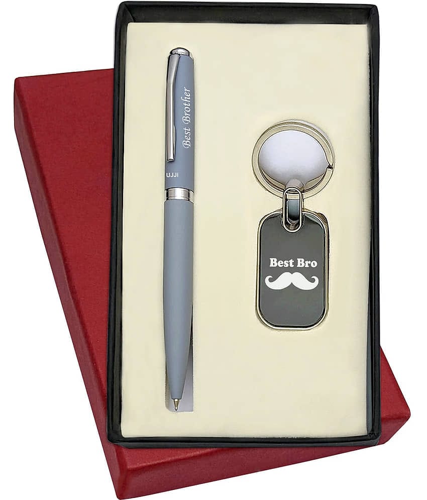 UJJi Bst Bro Printed Matte Grey Colour Ball Pen and Keychain