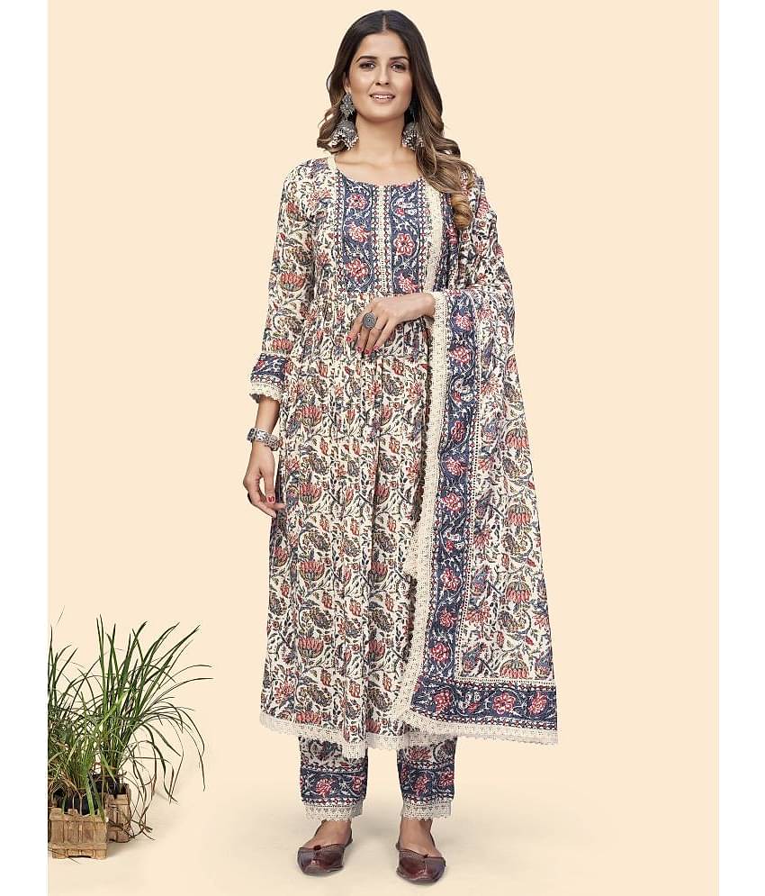 Vbuyz - Beige A-line Cotton Women's Stitched Salwar Suit ( Pack of 1 )