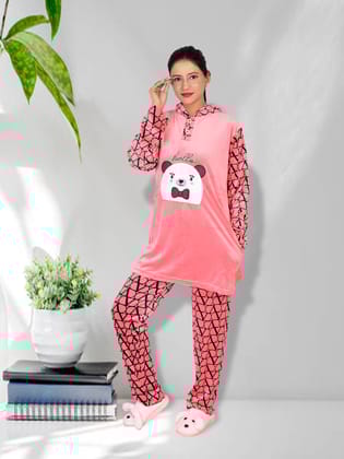 Imported Winter Nightsuite Heavy Stuff Dress for Girls(Pink)-L