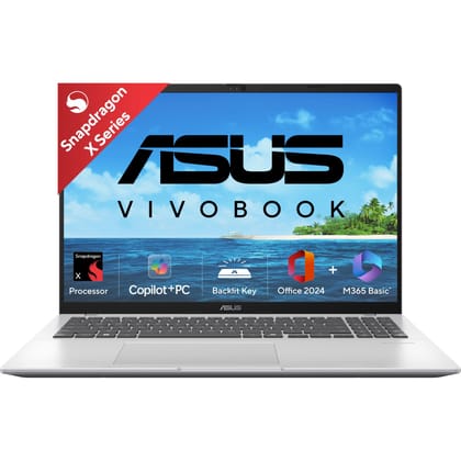 ASUS Vivobook 16, Snapdragon X, 16GB RAM, 512GB SSD, FHD+ 16", Windows 11, Office Home 2024, Cool Silver, 1.88kg, X1607QA-MB050WS, Qualcomm Adreno iGPU, 45TOPS, M365 Basic(1Year)* Laptop ASUS Vivobook 16, Snapdragon X, 16GB RAM, 512GB SSD, FHD+ 16", Wind