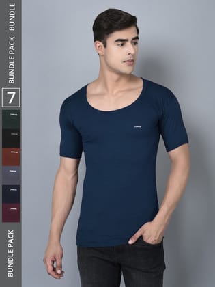 Men's Assorted Pack of 7 Solid Combed Cotton Shrinkless Vest