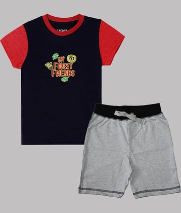 ETCHED DESIGN Pack of 1 Boys Cotton T-Shirt & Shorts Set ( Multicolor )