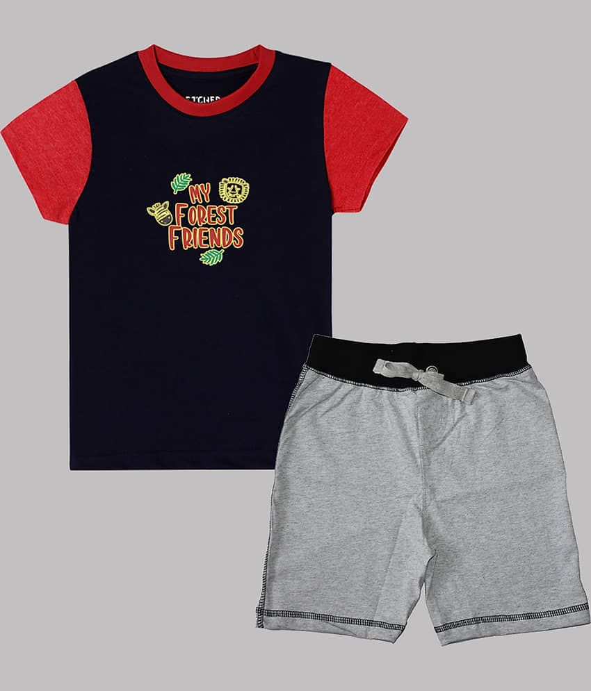 ETCHED DESIGN Pack of 1 Boys Cotton T-Shirt & Shorts Set ( Multicolor )