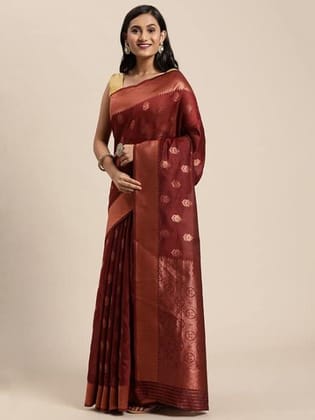 Banarasi Copper Zari Silk Blend Saree with Unstitched Blouse Piece