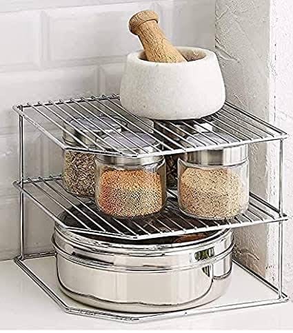 12FOR COLLECTION Stainless Steel 2-Tier Free Standing Kitchen Rack-Spice Container Organizer, Jar Holder